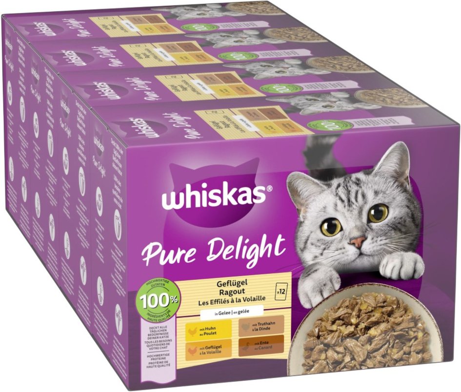 Multipack Whiskas Pure Delight Portionsbeutel 48 x 85 g - Geflügel Ragout in Gelee