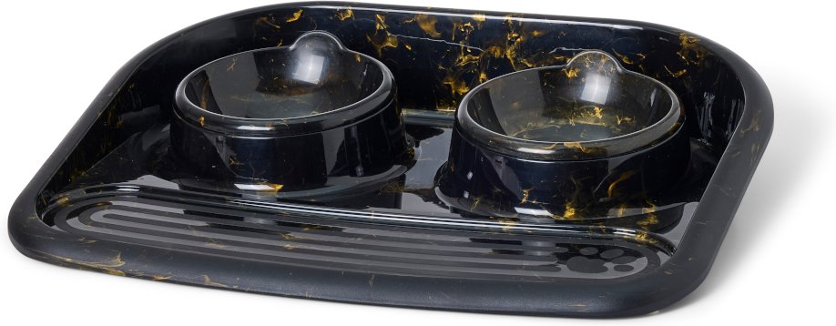 Savic Futterbar Butler Marmor Schwarz & Gold - 2 x 300 ml, Ø 14,5 cm