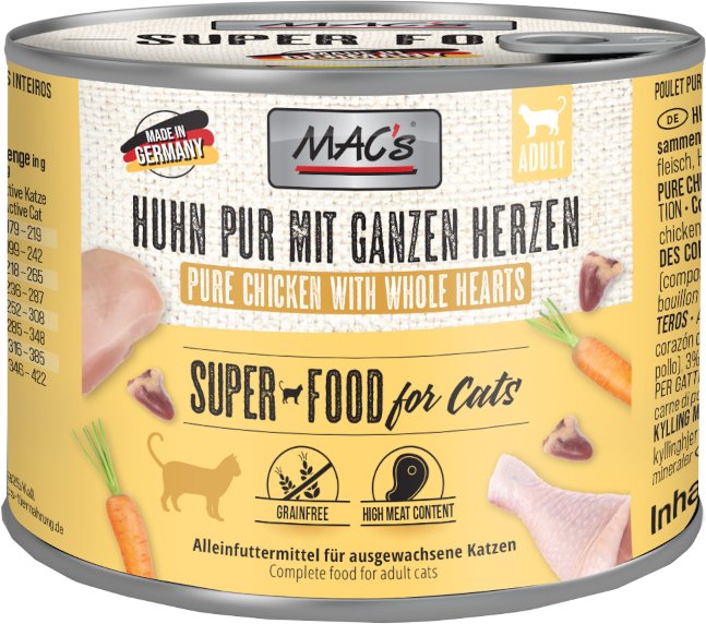 Sparpaket MAC´s Cat 24 x 200 g - Huhn PUR mit ganzen Geflügelherzen