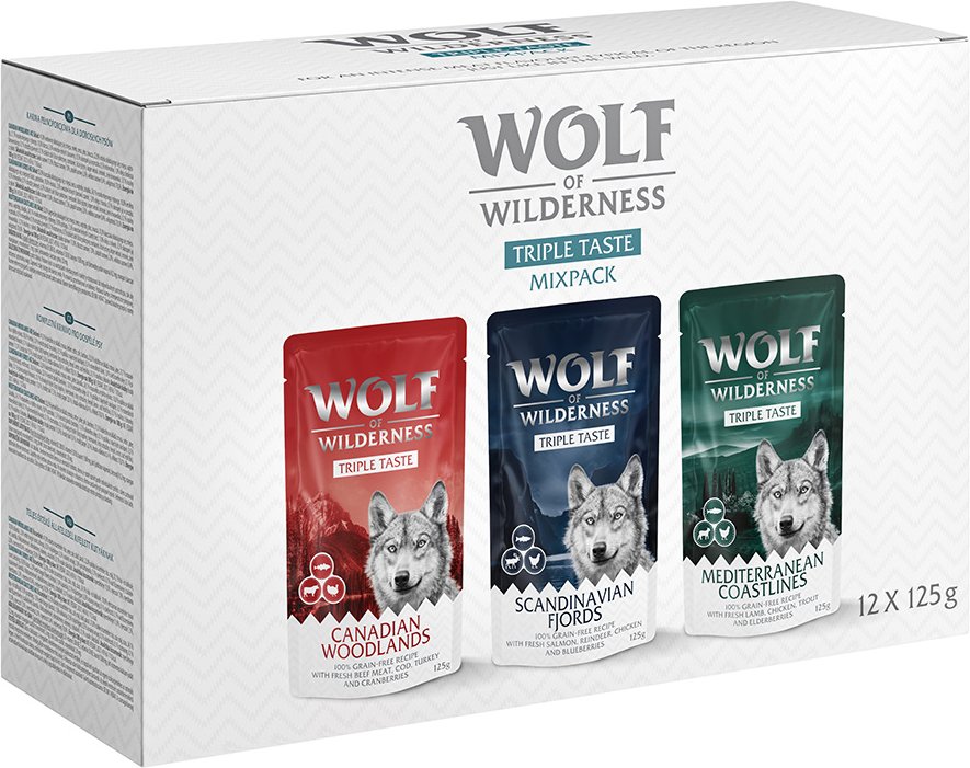 Wolf of Wilderness Adult - "Triple Taste" 12 x 125 g Mixpaket: Canadian Woodlands, Scandinavian Fjords, Mediterranean Co...