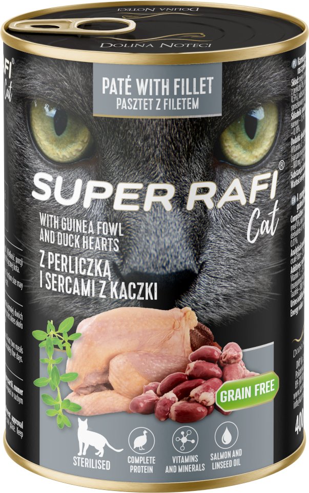Sparpaket Super Rafi Sterilised Cat 24 x 400 g - Perlhuhn & Entenherzen
