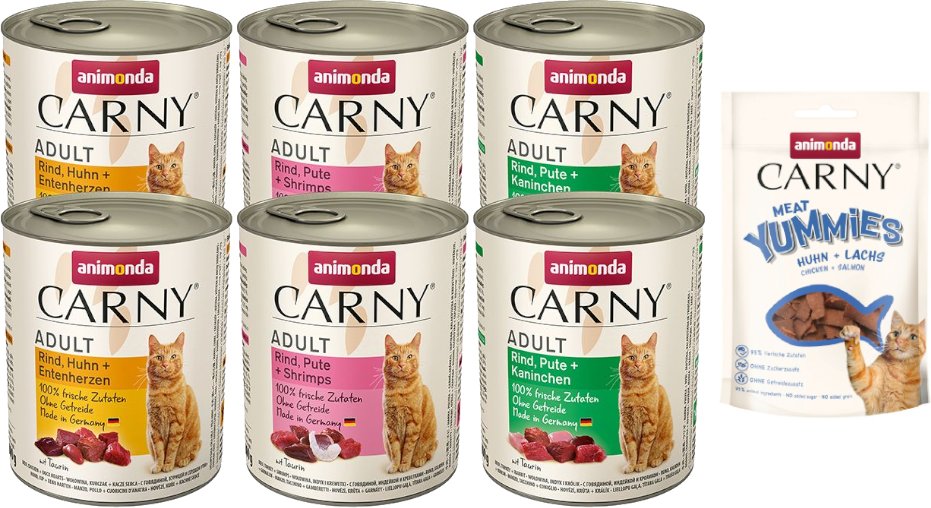 animonda Carny Adult + 50 g Meat Yummies Huhn & Lachs gratis! - 6 x 800 g Mixpaket Rind & Geflügel (3 Sorten)
