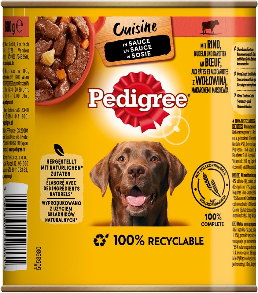 Pedigree Classic 12 x 800 g - Rind & Karotten in Soße