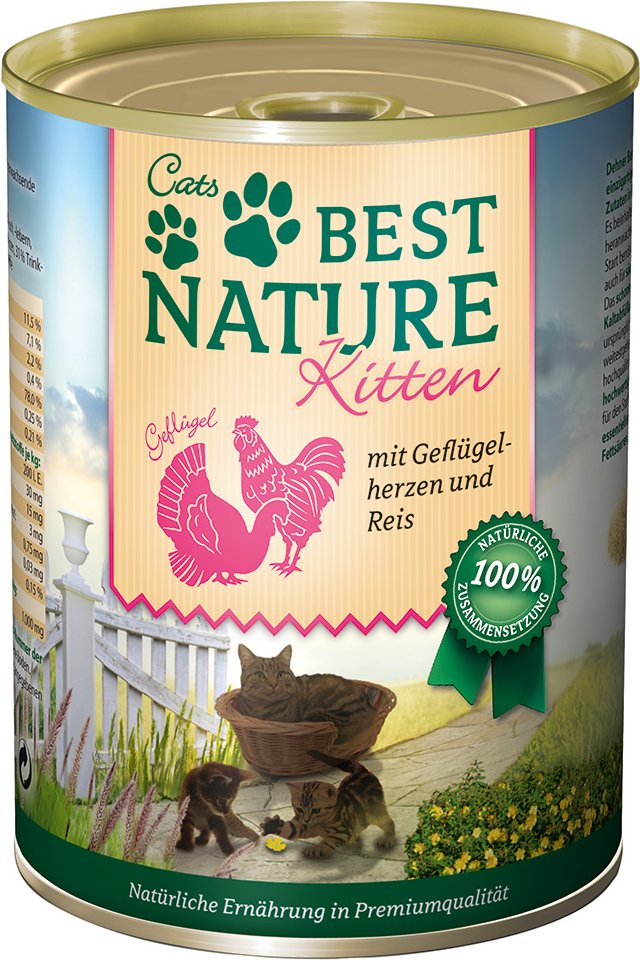 Sparpaket Best Nature Kitten 12 x 400 g - Geflügelherzen & Reis
