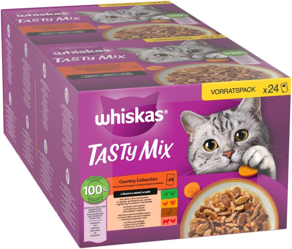 Sparpaket Multipack WHISKAS TASTY MIX Portionsbeutel 144 x 85 g - Country Collection in Sauce