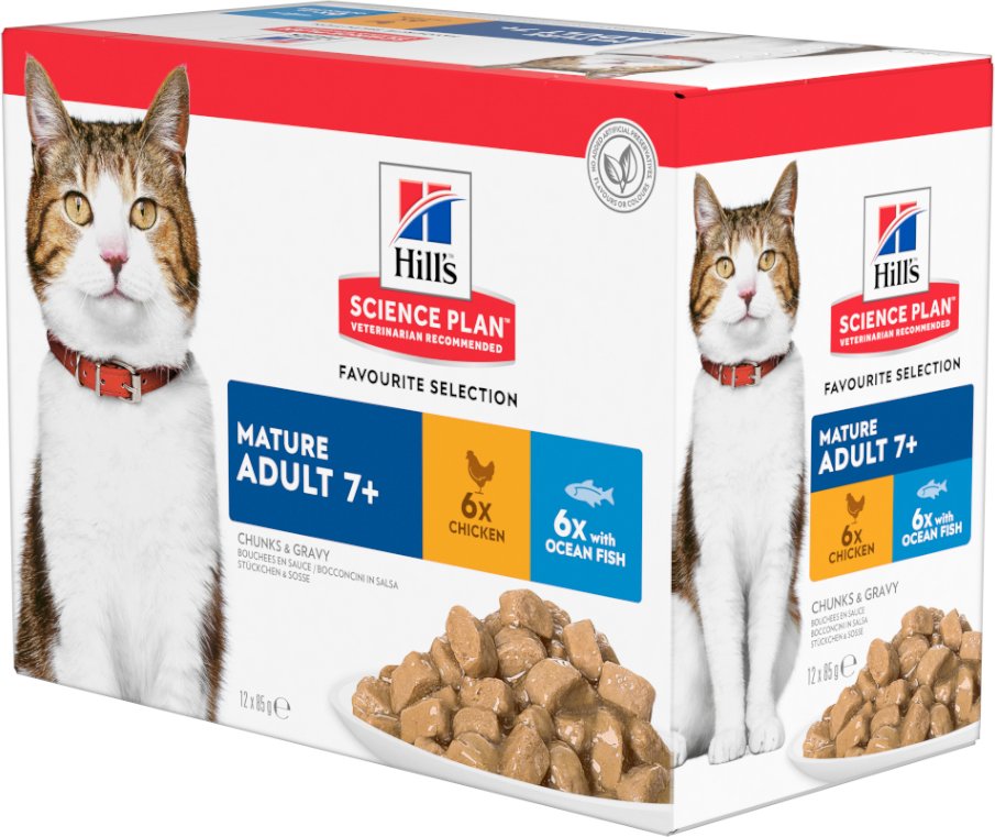 Hill's Science Plan Mature Adult 7+ Seefisch & Huhn - Sparpaket: Fischauswahl (48 x 85 g)