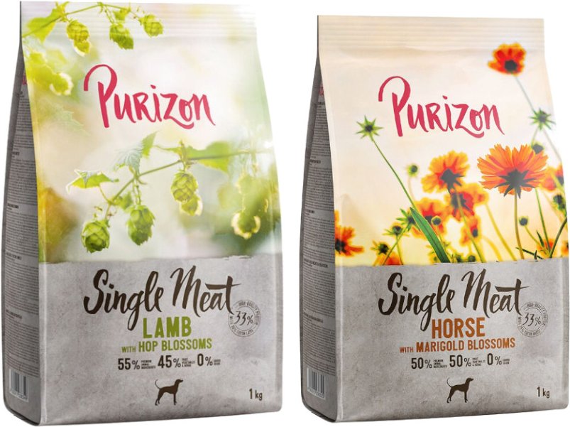 Thumbnail - Purizon Probierpaket 2 x 1 kg - Single Meat: Pferd mit Ringelblumen, Lamm mit Hopfenblüten