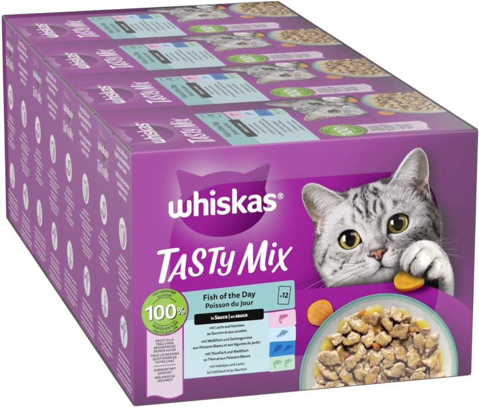 Multipack Whiskas Tasty Mix Portionsbeutel 48 x 85 g - Fish of the Day in Sauce
