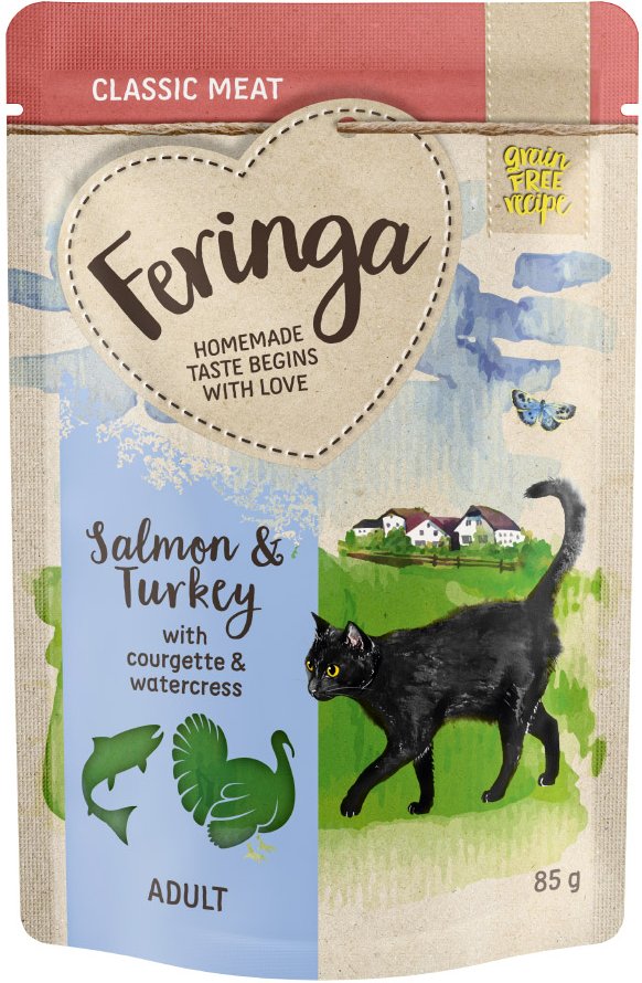 Feringa Classic Meat Menü Pouch 12 x 85 g - Lachs & Pute mit Zucchini