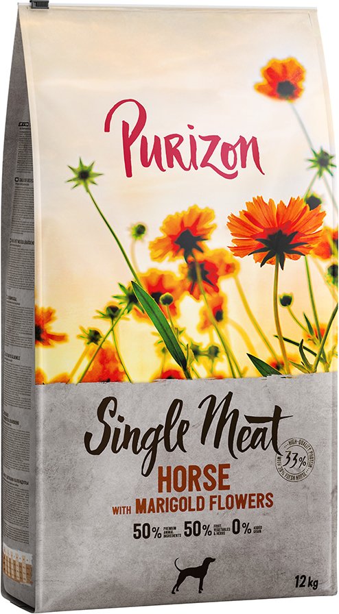 Thumbnail - Sparpaket Purizon 2 x 12 kg - Single Meat: Adult Pferd mit Ringelblumenblüten