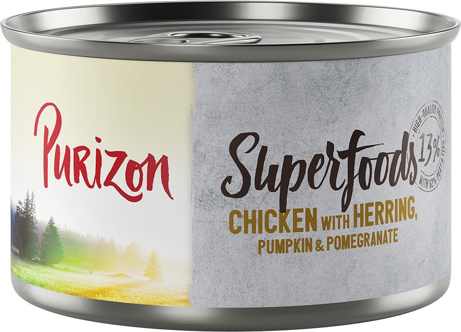 Purizon Superfoods 6 x 140 g - Huhn mit Hering, Kürbis und Granatapfel