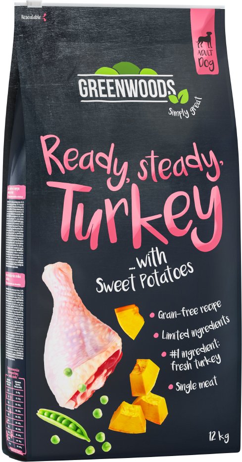 Sparpaket Greenwoods 2 x 12 kg Pute mit Süßkartoffeln, Erbsen und Kürbis