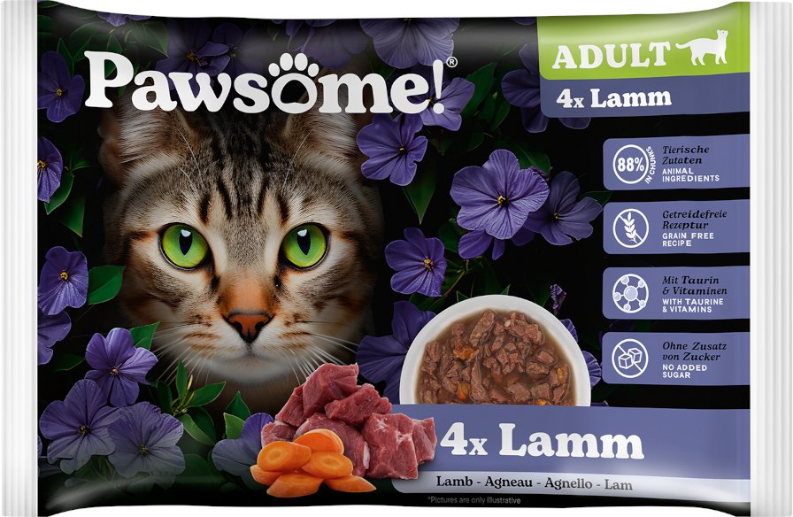 Sparpaket Pawsome Adult Cat 8 x 85 g - Lamm