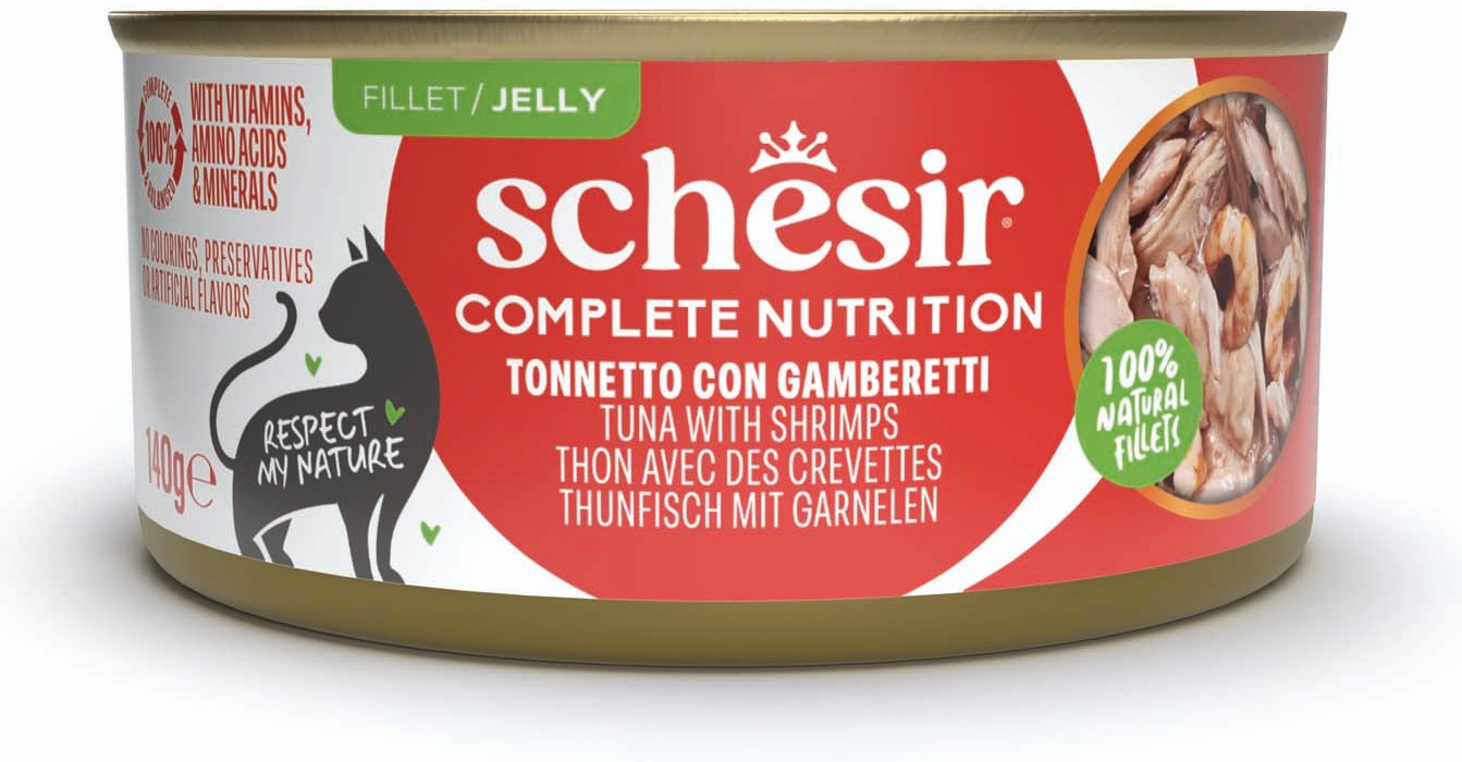Sparpaket Schesir Complete Nutrition Filet in Gelee 24 x 140 g - Thunfisch mit Garnelen