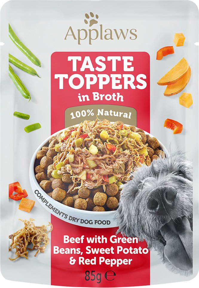 Thumbnail - Applaws Taste Toppers Pouch in Brühe 12 x 85 g - Rind mit grünen Bohnen, Süßkartoffel & roter Paprika