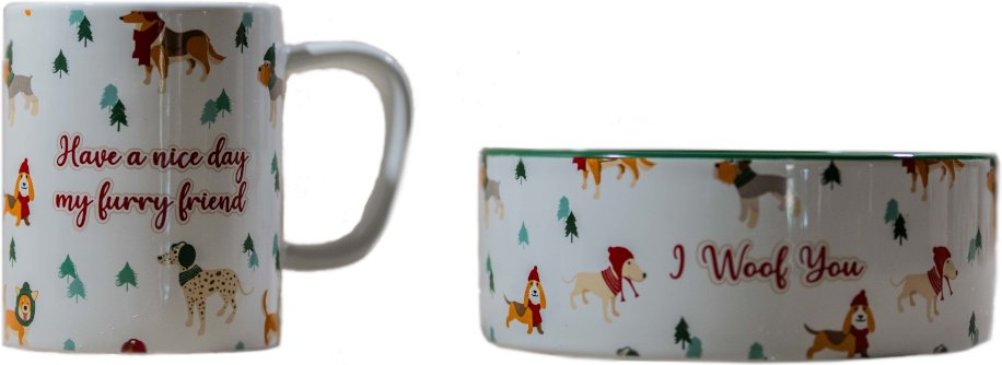 TIAKI Set aus Tasse & Napf "Funny Winter Dogs" - 2er Set