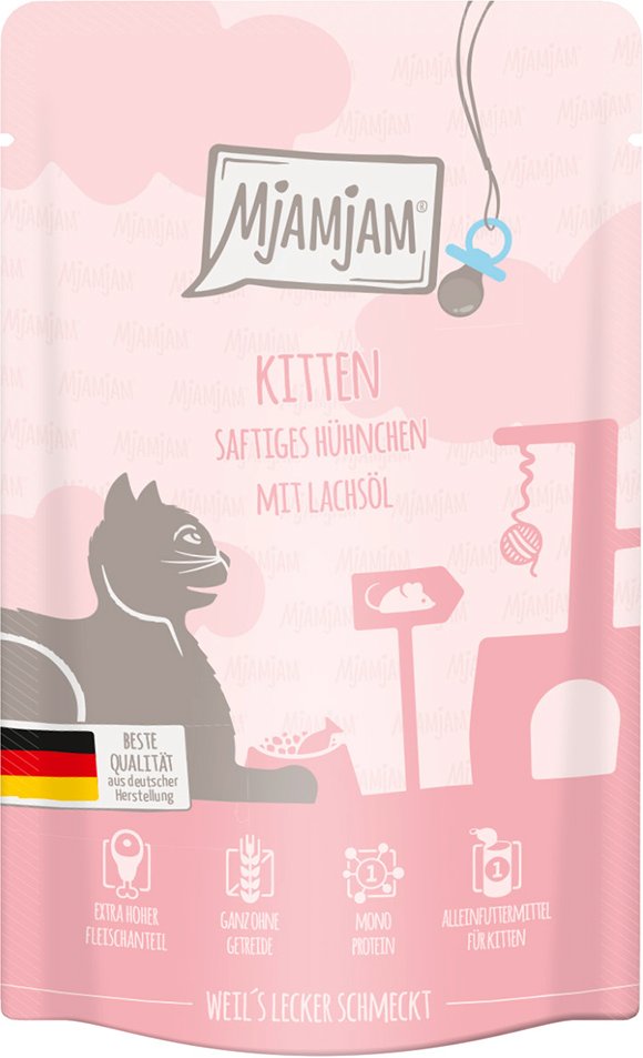 Thumbnail - MjAMjAM Quetschie Kitten 12 x 125 g - saftiges Hühnchen mit Lachsöl