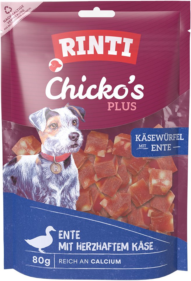 RINTI Chicko Plus Käse & Ente Würfel - Sparpaket: 12 x 80 g