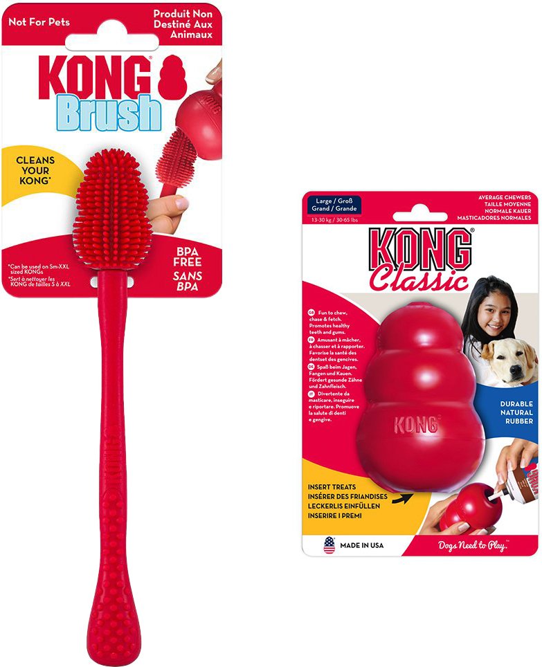 Sparset: KONG Classic + KONG Reinigungsbürste - KONG Classic L (10 cm) + Reinigungsbürste S-XXL
