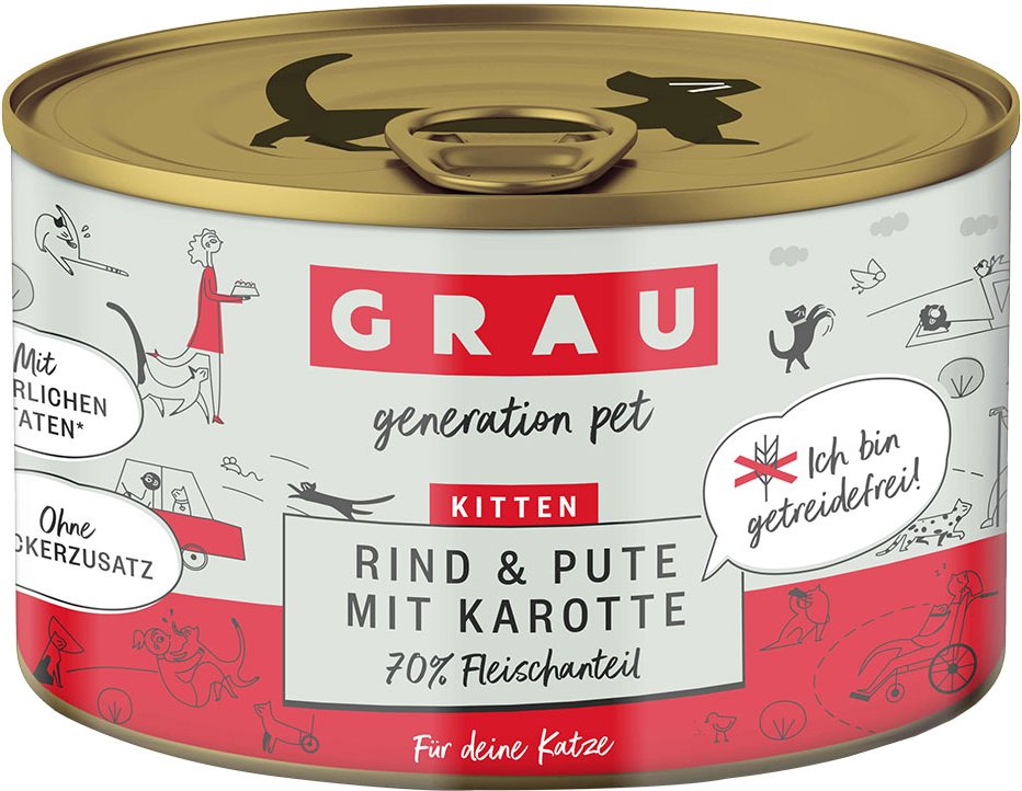 Sparpaket GRAU Kitten Getreidefrei 24 x 200 g - Rind, Pute & Karotten