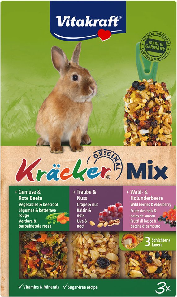 Vitakraft Zwergkaninchen-Kräcker Trio-Mix - 3 x 3er Kombi (Gemüse, Traube, Waldbeere)