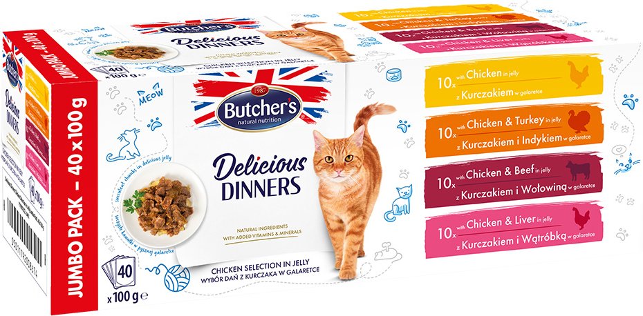 Megapack Butcher's Delicious Dinners 40 x 100 g - Hühnchenauswahl in Gelee (4 Sorten)