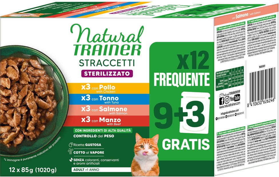 Natural Trainer Straccetti Adult Sterilised Streifen in Soße 24 x 85 g - Mixpaket (4 Sorten)