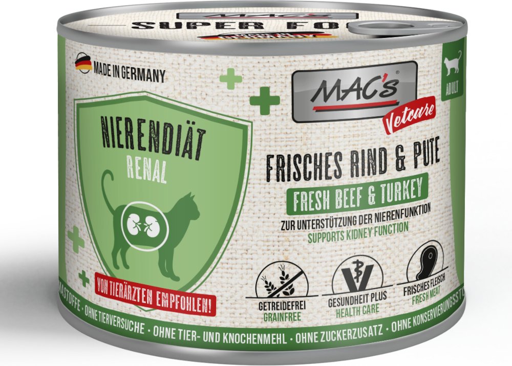 MAC's CAT Vetcare Nierendiät 6 x 200 g - Rind & Pute