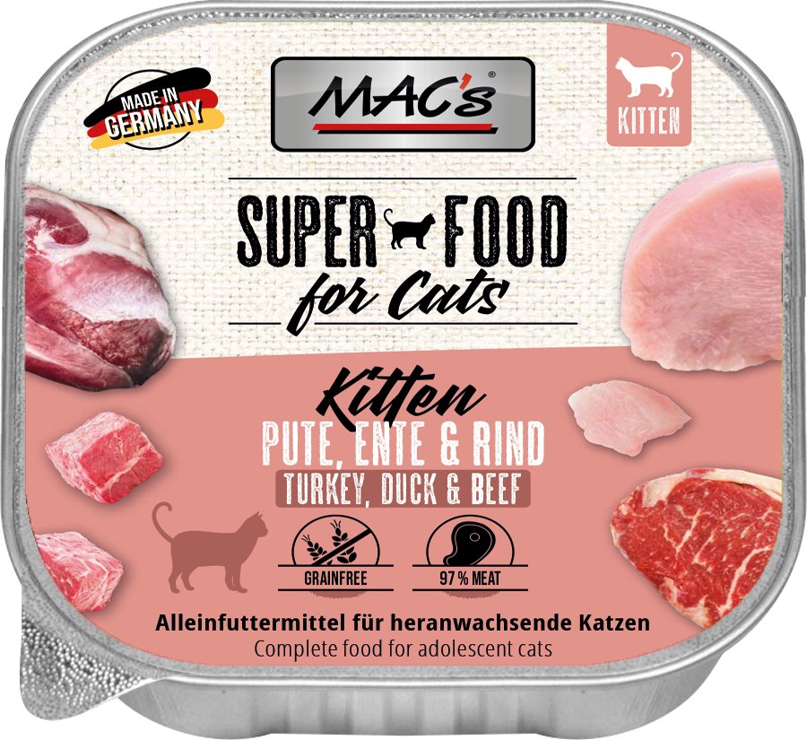Thumbnail - Sparpaket MAC's Cat Schale 64 x 100 g - Kitten Pute, Ente & Rind