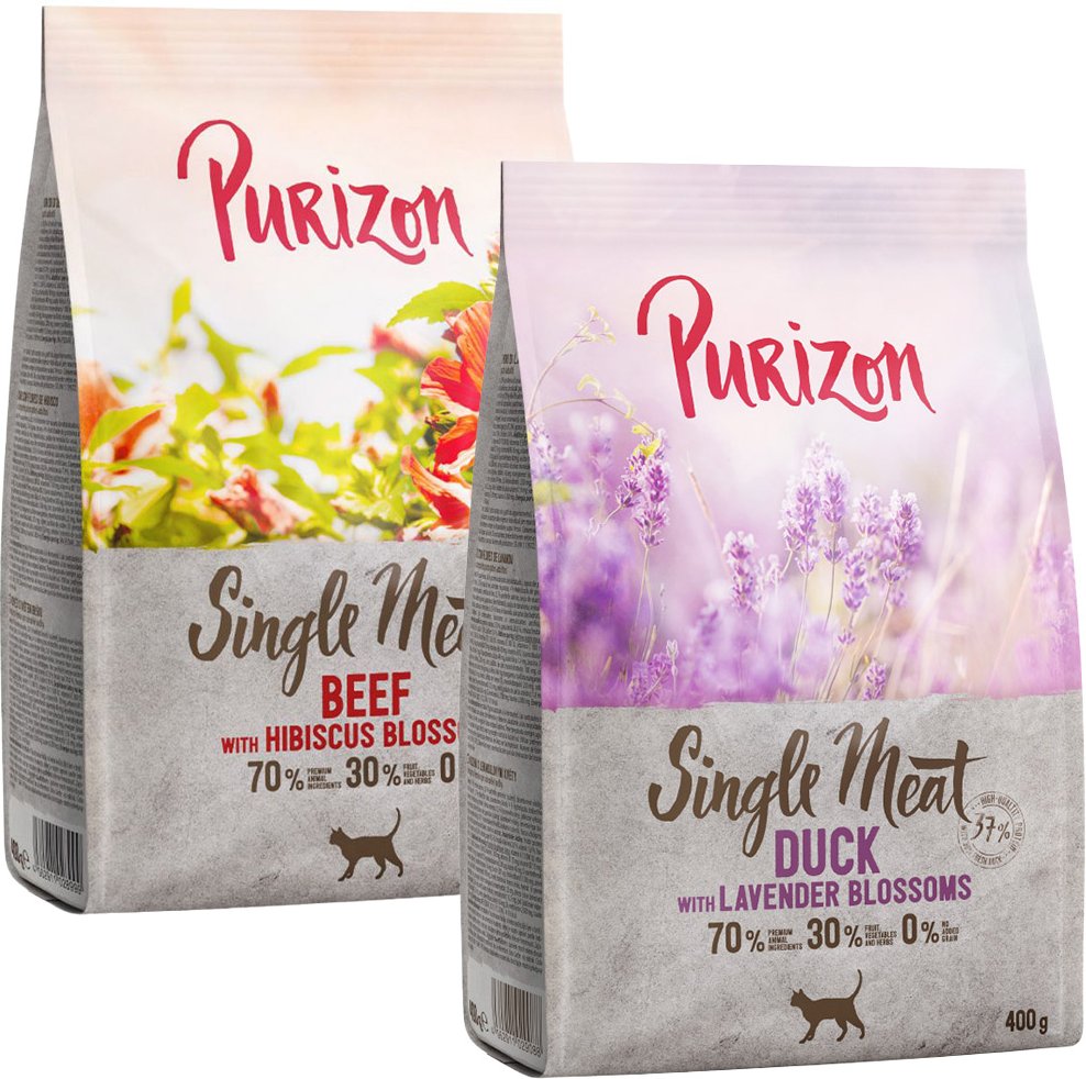 Probiermix Purizon 2 x 400 g - Single Meat Mix: Rind mit Hibiskusblüten + Ente mit Lavenderblüten