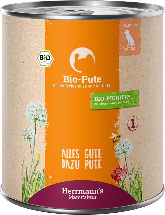 Sparpaket Herrmann´s Bio-Menü / Menü Sensitive 12 x 800 g - Bio-Pute mit Bio-Wurzelgemüse und Bio-Kartoffel