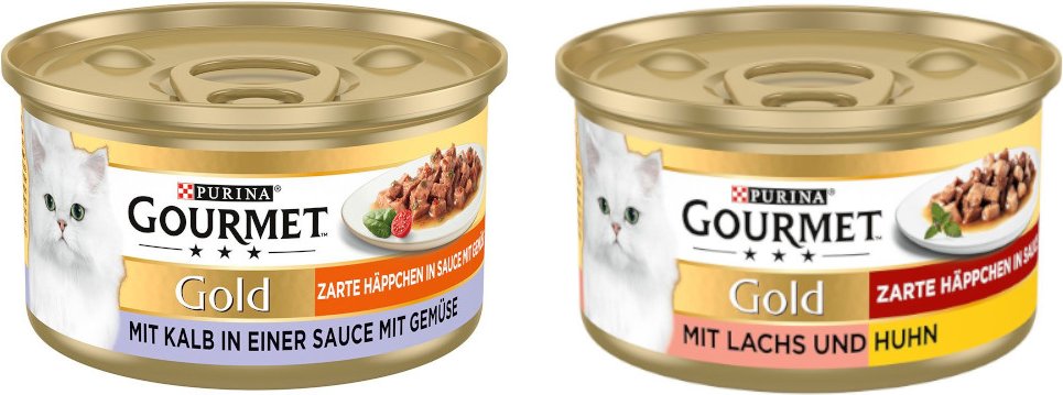 24 x 85 g Gourmet Gold + 12 x 85 g Zarte Häppchen Lachs & Huhn gratis! - Zarte Häppchen Kalb & Gemüse