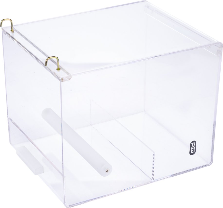 TIAKI No-Mess Vogelfutternapf aus Acryl - Größe L: L 20 x B 25 x H 20 cm