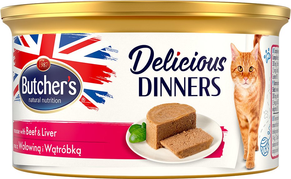 Sparpaket Butcher's Delicious Dinners Katze 48 x 85 g - Rindfleisch & Leber
