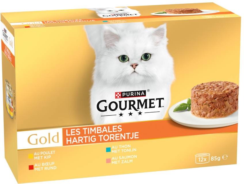 Sparpaket Gourmet Gold Raffiniertes Ragout 24 x 85 g - Fleisch Mix (Huhn, Rind, Thunfisch, Lachs)