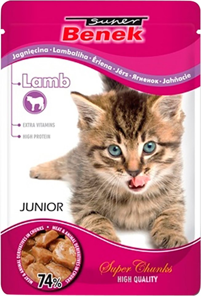 Sparpaket Super Benek Super Chunks Kitten 48 x 100 g - Lamm in Sauce