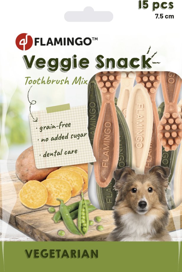 Flamingo Veggie Zahnbürste Mix - 120 g (15 Stück, 7,5 cm)