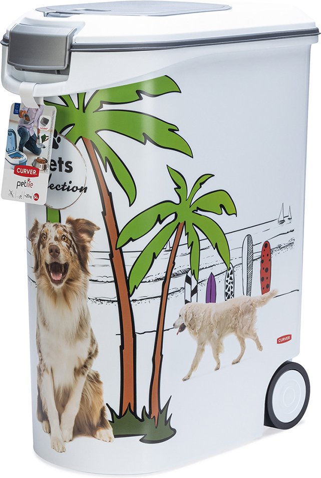 Curver Trockenfutterbehälter Hund - Palmen-Design: bis 20 kg Trockenfutter (54 Liter)