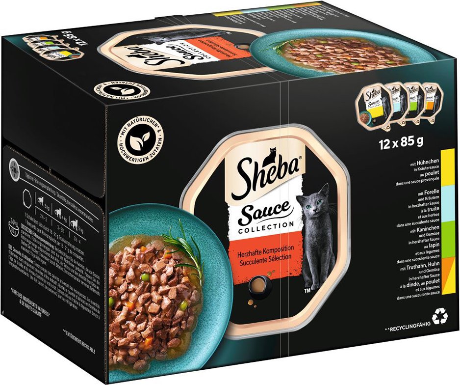 Multipack Sheba Varietäten Schälchen 12 x 85 g - Sauce Collection (Kaninchen; Forelle; Huhn; Truthahn & Huhn)