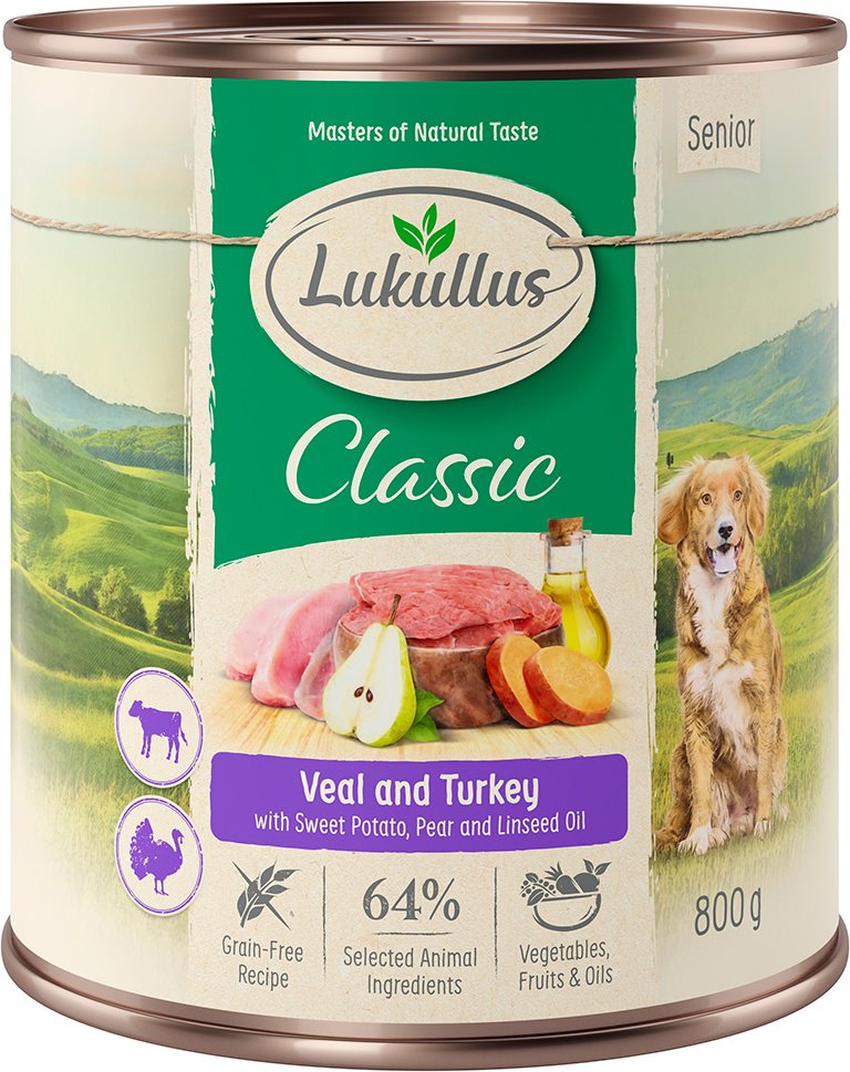 Sparpaket Lukullus Naturkost 24 x 800 g - Senior Kalb & Pute (getreidefrei)
