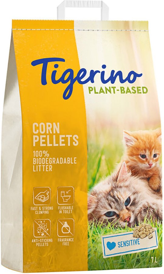 Tigerino Plant-Based Mais Katzenstreu - Sensitive, parfümfrei - 7 l (4,4 kg)