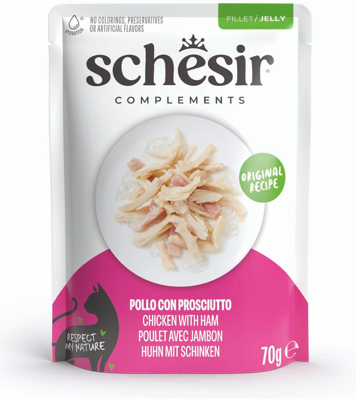 Schesir Complements Filet in Gelee 6 x 70 g in Beuteln - Huhn mit Schinken