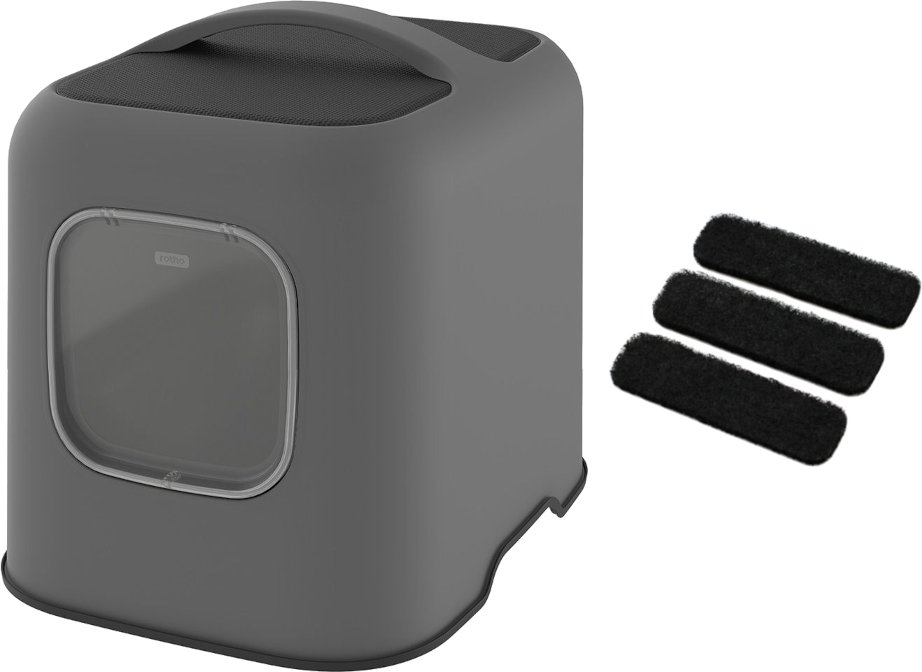 Rotho MyPet Katzentoilette BIALA - Sparset: Katzentoilette anthrazit + 3 x Aktivkohlefilter