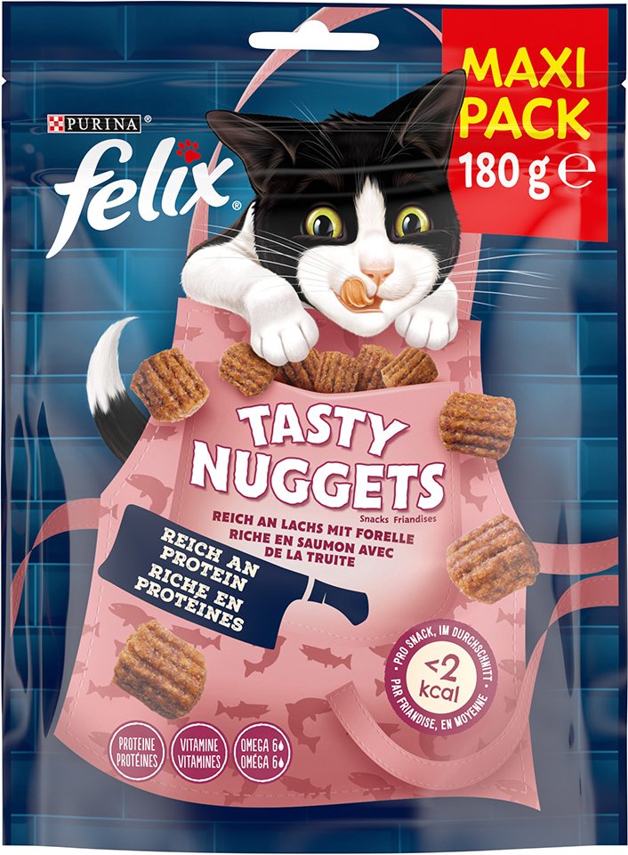 3 + 1 gratis! 4 x Felix Katzensnacks - Tasty Nuggets: Lachs und Forelle (4 x 180 g)