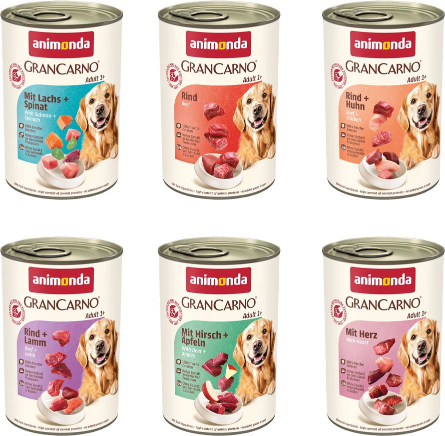 Sparpaket animonda GranCarno Original 12 x 400 g - Mixpaket 1: Herzhafte Variation (6 Sorten)