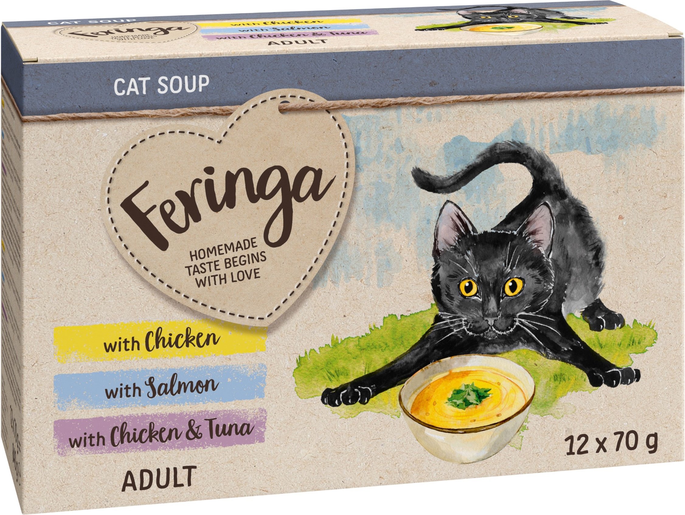Probierpakete Feringa Katzensuppe 12x 70 g Mixpacket 12 x 70 g (Huhn, Lachs, Huhn und thunfisch)