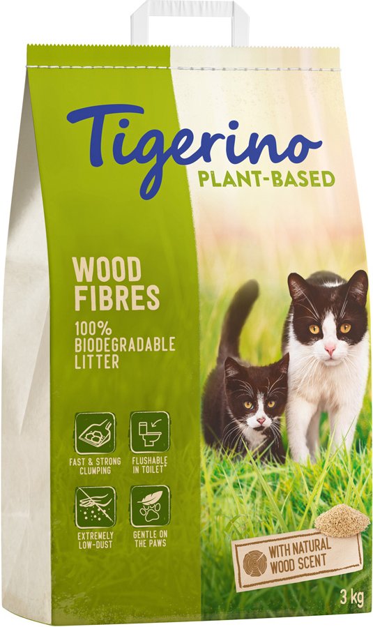 Tigerino Plant-Based Holzfaser Katzenstreu - Natürlicher Holzgeruch, parfümfrei - 25 l (10,3 kg)