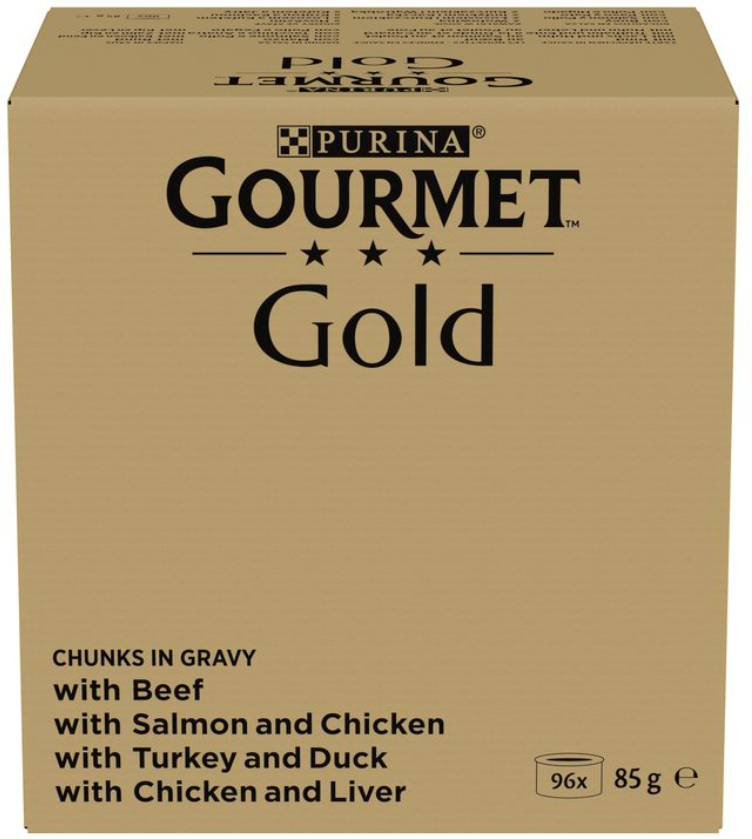 Jumbopack Gourmet Gold Zarte Häppchen 96 x 85 g - Rind, Huhn & Leber, Lachs & Huhn, Truthahn & Ente