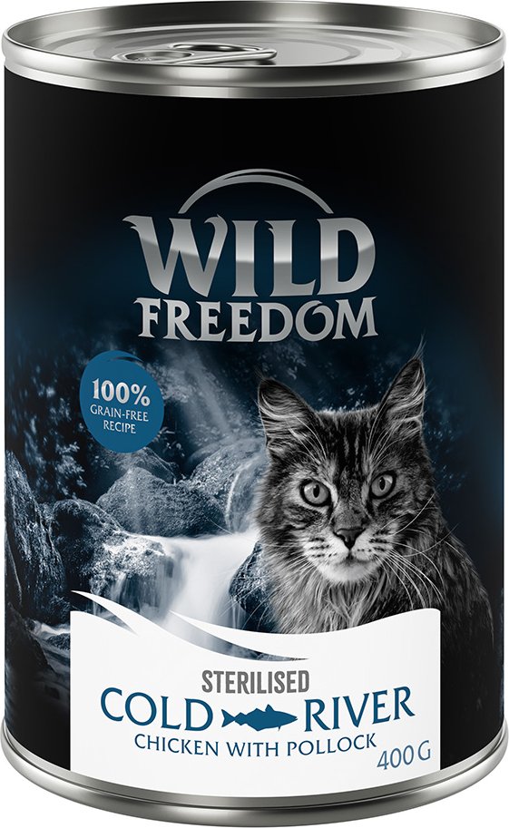 Wild Freedom Adult Sterilised 6 x 400 g - getreidefreie Rezeptur - Cold River Sterilised - Seelachs & Huhn