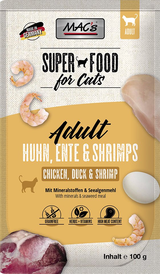 Thumbnail - MAC´s Cat Pouch 12 x 100 g - Huhn, Ente & Shrimps